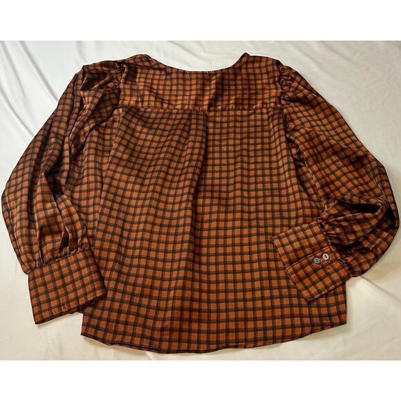Women's Brown Gingham Levi Blouse Size XXL‎ - Picture 4 of 5